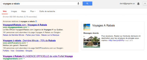 Regardez tout à droite le résultat de Google+ à même les résultats de recherche